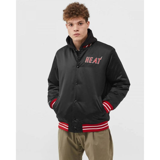 Mitchell &amp; Ness NBA Heavyweight Satin Jacket Miami Heat M OJBF3413-MHEYYPPPBLCK