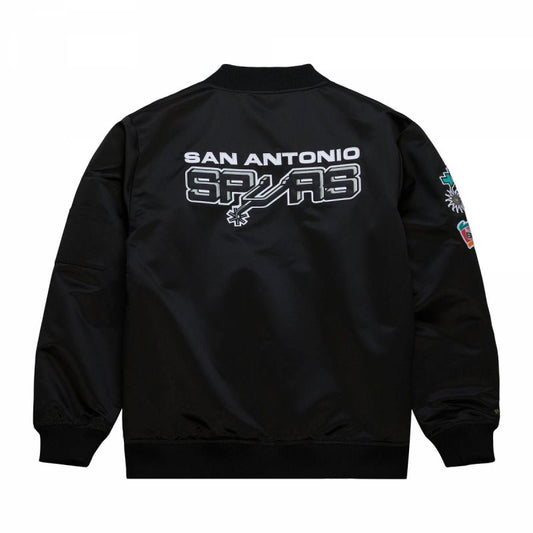 Mitchell &amp; Ness Lightweight Satin Bomber San Antonio Spurs M Jacket SJKT6599-SASYYPPPBLCK