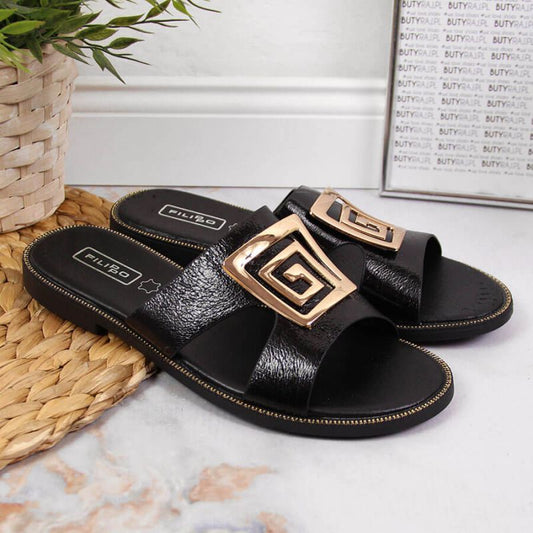 Black slippers with ornament W Filippo