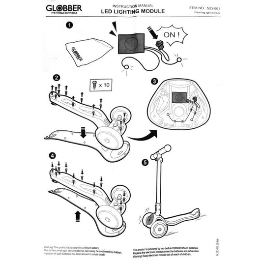 Replacement module for scooter Globber ELITE FLASHING LIGHT MODULE SET 523-001